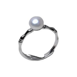 纯银淡水真珍珠竹节造型戒指s925银活口开口可调节大小指环戒指圈