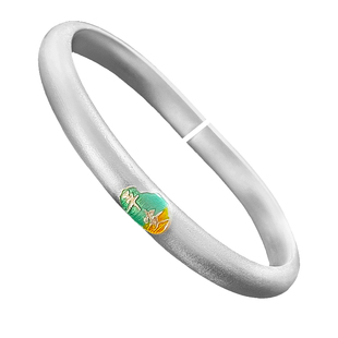 泥鳅背银手镯女9999纯古法素圈银手镯复古简约珐琅国风银镯子开口