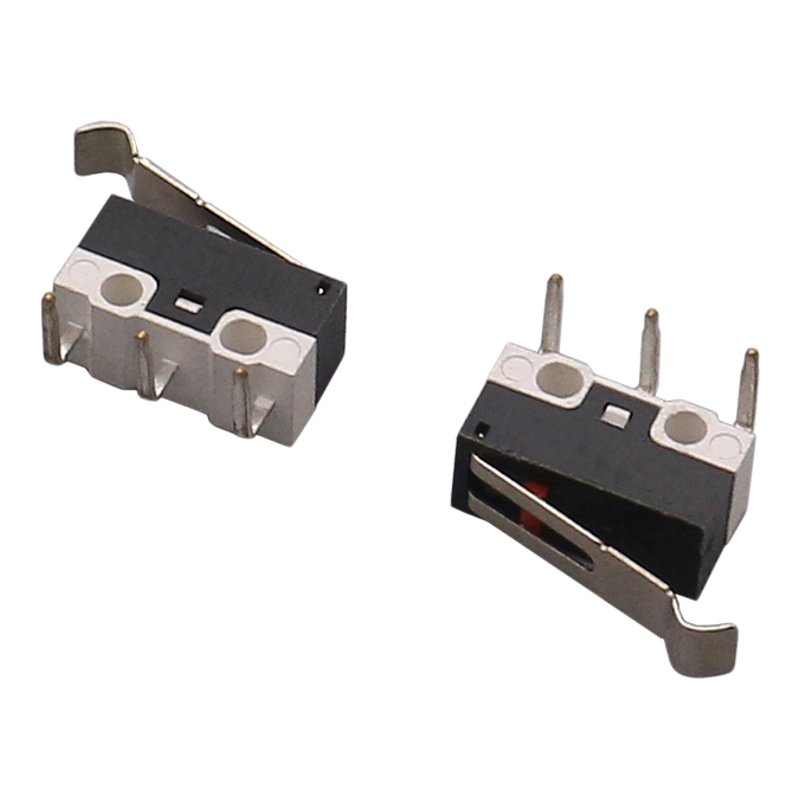 微动开关MS-011反方向触点开关三脚卧式弯脚带柄弯柄鼠标微动开关