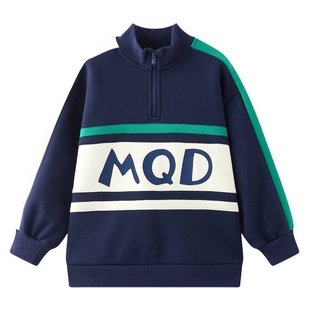 MQD童装男童加绒卫衣2025秋冬季新款儿童长袖衣服中大童立领上衣