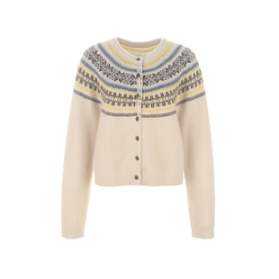 wana try温柔感费尔岛开衫毛衣2025冬季新品米杏色百搭时髦上衣女