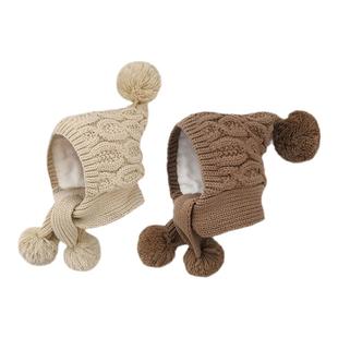 儿童针织帽子围巾一体秋冬防寒保暖加绒护耳帽男童女童毛线帽新款