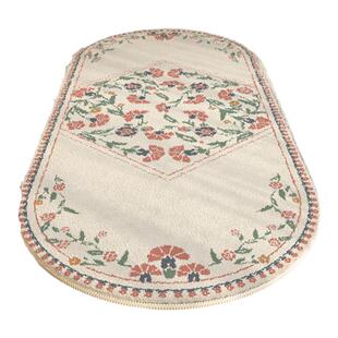 花卉ins奶油风床边毯卧室地毯客厅主卧异形卧室椭圆床前毯厚毛绒