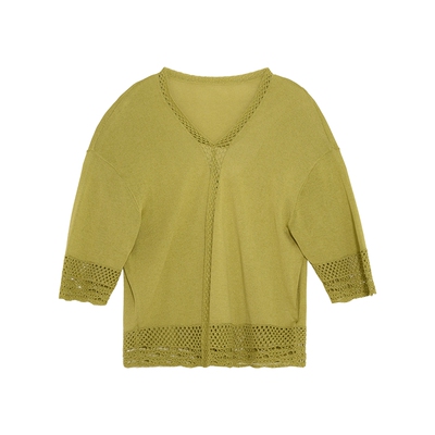 浅秋V领复古镂空针织开衫