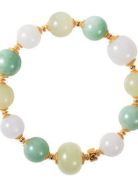 天然翡翠和田玉白玉青黄口手串女