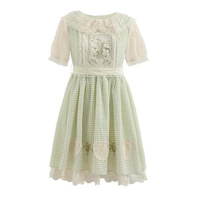 森女部落原创轻lo设计感重工刺绣连衣裙女新款甜妹小个子短裙夏季