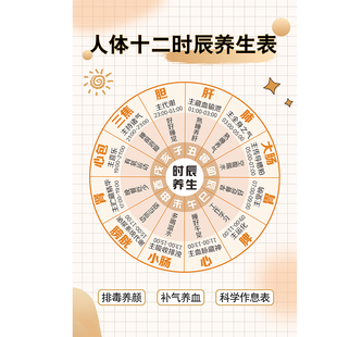中医子午流注挂图十二经络对照表十二时辰养生图五脏六腑养生海报