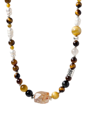 天然巴西水晶珍珠项链虎眼石饰品高级感轻奢小众秋季美拉德焦糖色