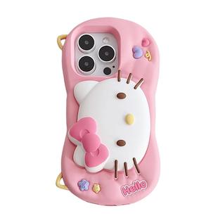 少女粉可爱猫咪头像支架适用苹果16ProMax手机壳iphone16新款15立体14卡通13女款15promax软硅胶保护套链条