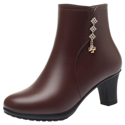 韩版妈妈靴中跟防滑保暖短靴加绒