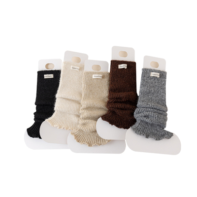 女童袜套秋冬加厚针织羊毛堆堆袜儿童韩版ins纯色布标保暖中筒袜