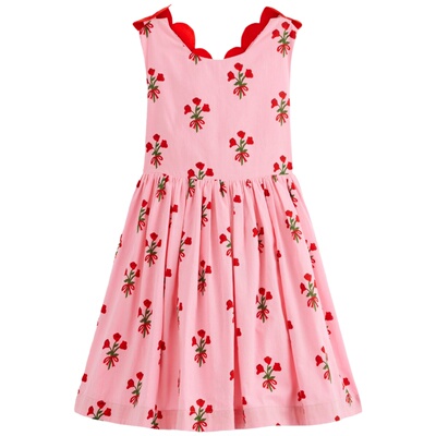 代购 MiniBoden儿童吊带裙 26夏季女童粉花纯棉交叉背带裙 2-12岁