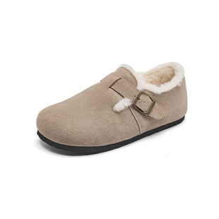 达芙妮加绒勃肯鞋女2025冬季新款全包单鞋孕妇一脚蹬雪地靴子棉鞋