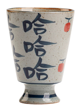 手绘哈哈茶杯高脚杯粗陶主人杯