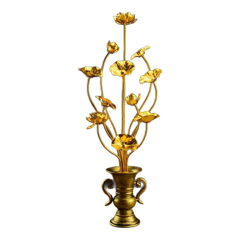 鎏金彩绘前仿真莲花供花瓶前莲花具用品堂供具摆件