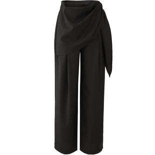 娅丽达黑色屁帘裤女春季新款显瘦休闲拖地直筒裤设计感窄版阔腿裤