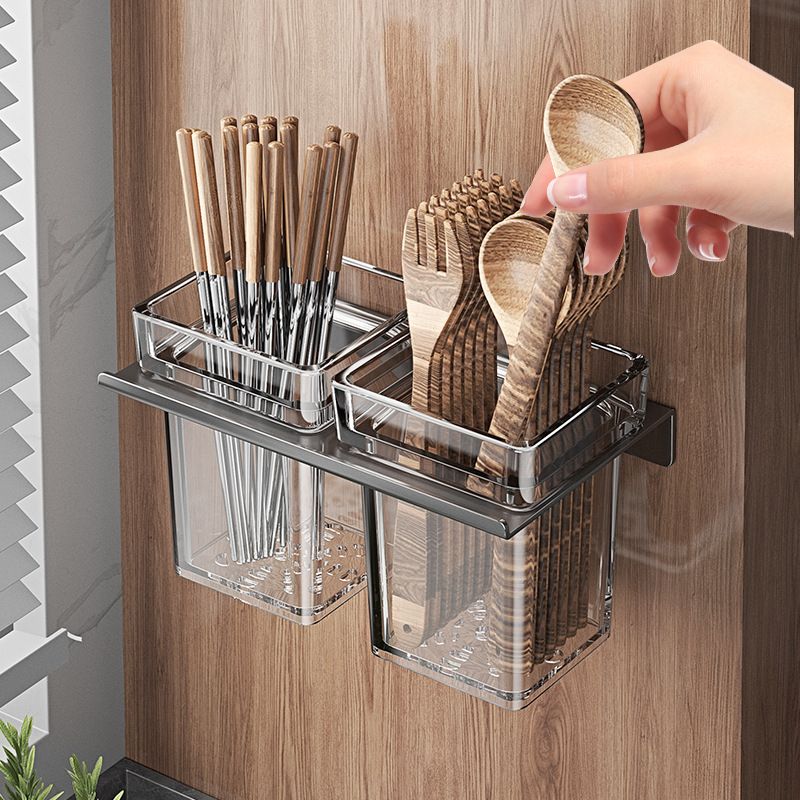 跨境轻奢风勺子筷子筒家用厨房大容量单双格免打孔餐具沥水收纳架