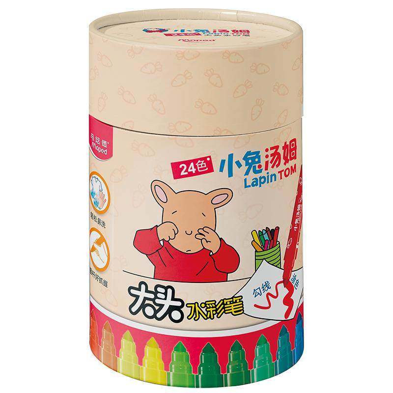法国马培德大头水彩笔炫彩棒 桶装24色易水洗画笔幼儿园开学小学生安全涂鸭笔 小兔汤姆IP款