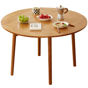 全实木折叠圆餐桌家用小户型方桌可伸缩餐桌椅组合樱桃木色饭桌