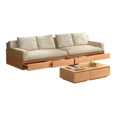 定制实木板式储物沙发小户型客厅原木风抽屉客厅家具布艺拆洗沙发