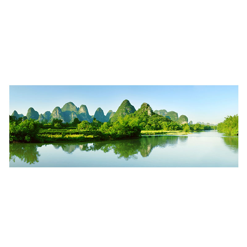 新中式山水瀑布客厅挂画防褪色画