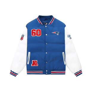NFL美橄超级碗爱国者队夹克棉服 美式运动撞色拼接刺绣棒球服外套
