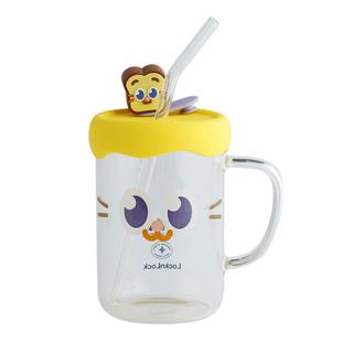 乐扣乐扣玻璃吸管杯水杯带盖卡通可爱杯子高硼硅耐热2024新款女