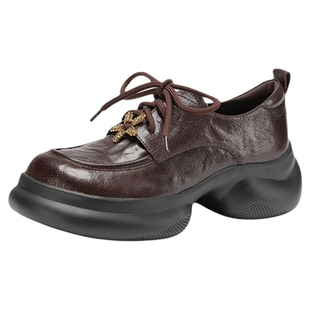 星期六深口单鞋女羊皮厚底系带乐福鞋女2026新款小个子增高小皮鞋