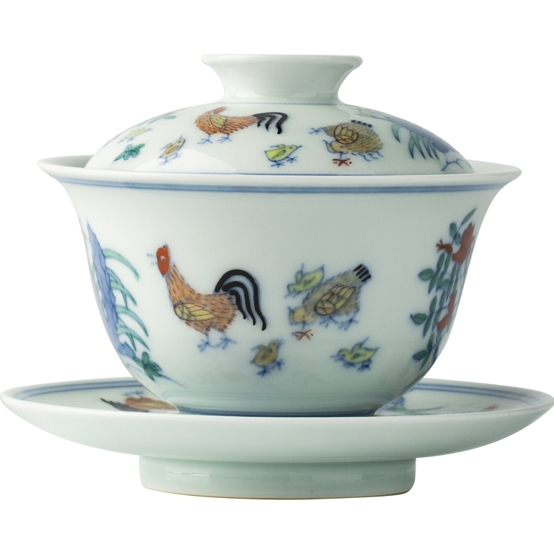 三勤堂仿成斗彩鸡缸盖碗景德镇陶瓷茶具泡茶三才杯高档敬茶碗手绘