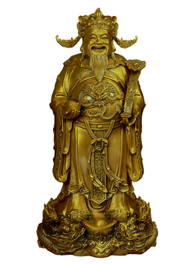 黄铜财神爷像摆件文财神如意元宝站像开业店铺公司办公室家用玄关