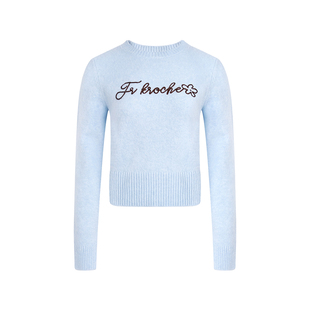 Kroche 海盐可露丽 羊毛混纺 立体撞色盘带绣 圆领套头毛衣