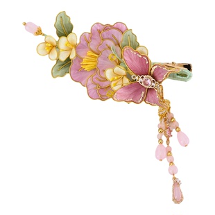 繁花入梦纯手工非遗绒花发夹掐丝牡丹蝴蝶流苏吊坠古风汉服头发饰