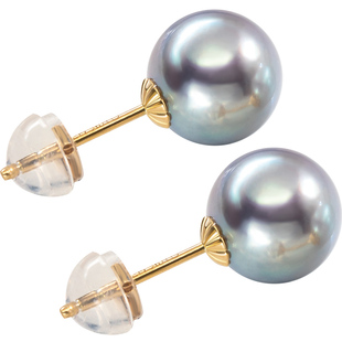 南珠宫夜幕 18K金海水真多麻珍珠耳钉 经典百搭银灰蓝AKOYA耳饰