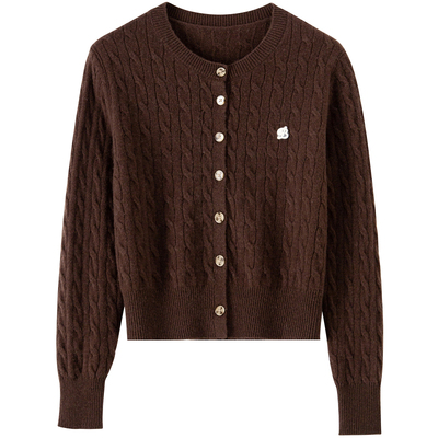 【100%绵羊毛】BANANA BABY2025年冬新款复古学院风针织衫女开衫