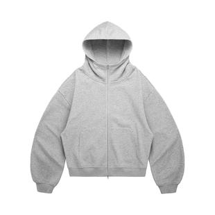 三枝梅连帽卫衣男宽松加绒拉链外套女纯色百搭情侣休闲运动服秋冬