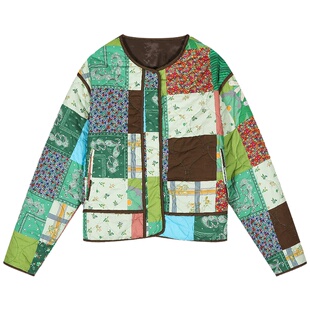 落落狷介绿色棉衣女外套女秋冬夹棉2024年新款设计感小众初冬棉服