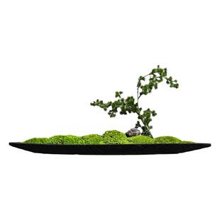 天青苔绿 新中式碳化木绿色永生苔藓组合 茶室售楼处玄关台面摆件