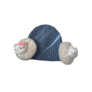 可爱卡通KT猫护耳针织帽子女秋冬季毛绒耳罩加厚保暖百搭套头帽潮