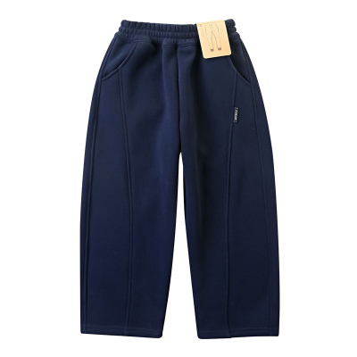 男童纯色棉一体加绒直筒长裤子冬