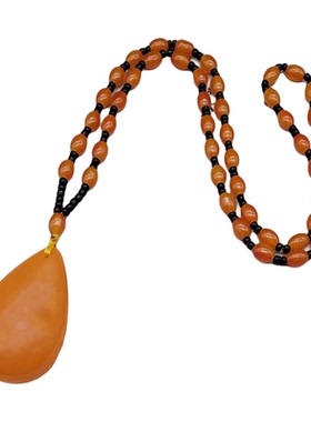 新款仿蜜蜡水滴黄珀色毛衣链送礼