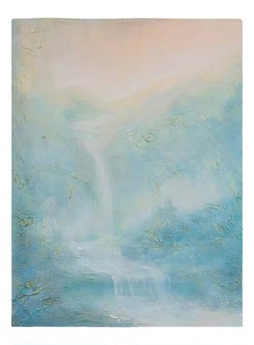 《流水生财》现代简约肌理手绘风景油画客厅卧室玄关肌理装饰挂画