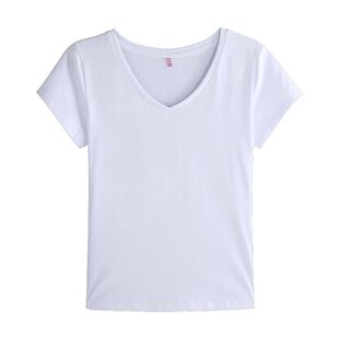 橘色短袖t恤女夏季纯棉修身百搭半袖体恤新款洋气v领显瘦纯色上衣