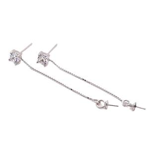 锆石耳线珍珠空托盘S925纯银DIY耳饰配件材料流苏十字粘珠耳线