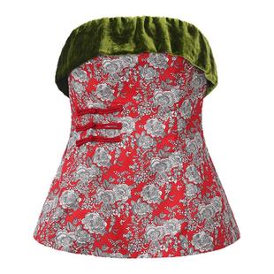cheap art label 中式绳结花瓶状红色印花抹胸上衣女26春季新款