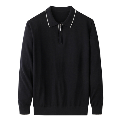 瑞莱夫半拉链绵羊毛男士polo毛衣