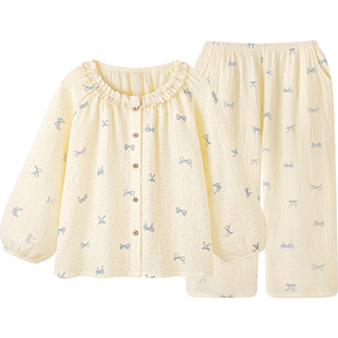 【超柔2.0】高级感纯棉睡衣带胸垫女款春秋季泡泡棉纱家居服套装