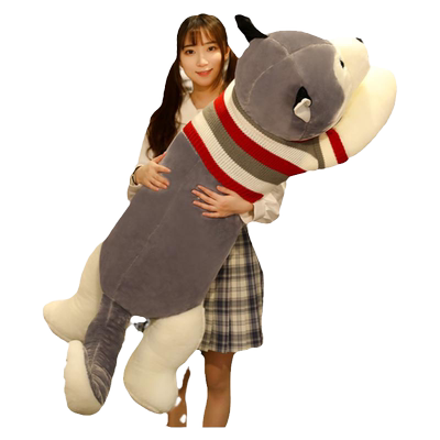 抱枕女生睡觉哈士奇布娃娃