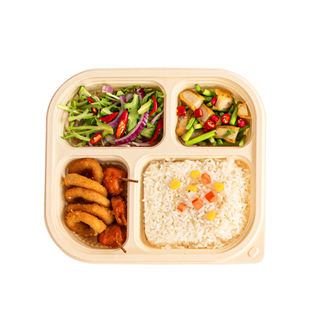 可降解餐盒四格一次性打包盒玉米淀粉外卖快餐均分饭盒三格可微波