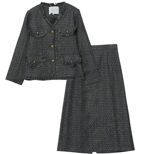 2026春款胖莹莹大码女装小香甜美夹棉高级感小洋装外套半身裙套装