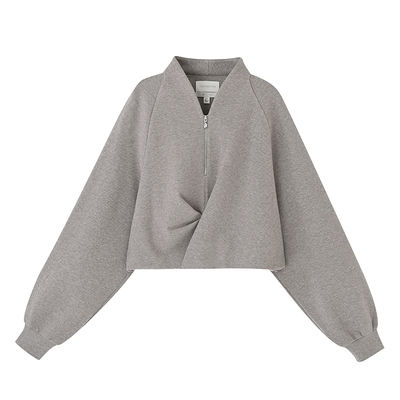 新中式拉链短外套禅意领截短卫衣